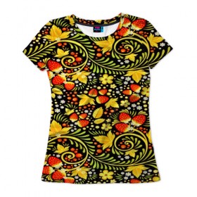 Женская футболка 3D с принтом Khokhloma pattern в Кировске, 100% полиэфир ( синтетическое хлопкоподобное полотно) | прямой крой, круглый вырез горловины, длина до линии бедер | 