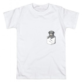 Мужская футболка хлопок с принтом Карман в Кировске, 100% хлопок | прямой крой, круглый вырез горловины, длина до линии бедер, слегка спущенное плечо. | Тематика изображения на принте: дог | карман | собака | щенок