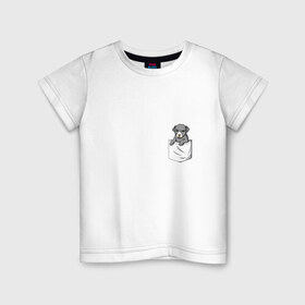 Детская футболка хлопок с принтом Карман в Кировске, 100% хлопок | круглый вырез горловины, полуприлегающий силуэт, длина до линии бедер | Тематика изображения на принте: дог | карман | собака | щенок