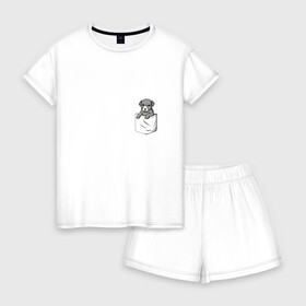 Женская пижама с шортиками хлопок с принтом Карман в Кировске, 100% хлопок | футболка прямого кроя, шорты свободные с широкой мягкой резинкой | дог | карман | собака | щенок