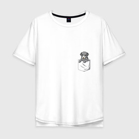 Мужская футболка хлопок Oversize с принтом Карман в Кировске, 100% хлопок | свободный крой, круглый ворот, “спинка” длиннее передней части | Тематика изображения на принте: дог | карман | собака | щенок