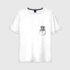 Женская футболка хлопок Oversize с принтом Карман в Кировске, 100% хлопок | свободный крой, круглый ворот, спущенный рукав, длина до линии бедер
 | Тематика изображения на принте: дог | карман | собака | щенок