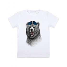 Детская футболка хлопок с принтом Медведь в очках в Кировске, 100% хлопок | круглый вырез горловины, полуприлегающий силуэт, длина до линии бедер | медведь | мишка | очки | солнечные