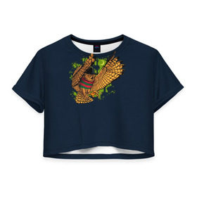 Женская футболка 3D укороченная с принтом Сова - Фредди Крюгер в Кировске, 100% полиэстер | круглая горловина, длина футболки до линии талии, рукава с отворотами | bird | freddy krueger | owl | когти | лапа | луна | ночь | пернатые | птица | сова