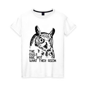 Женская футболка хлопок с принтом Twin Peaks Owl в Кировске, 100% хлопок | прямой крой, круглый вырез горловины, длина до линии бедер, слегка спущенное плечо | животные | надпись | птицы | сериал | сова | твин пикс | фильмы