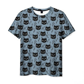 Мужская футболка 3D с принтом Хипстер коты 2 в Кировске, 100% полиэфир | прямой крой, круглый вырез горловины, длина до линии бедер | cat | cat heads | felix | hipster | kitty | голова животного | голова кота | кот | котенок | котик | коты | кошка | милые котятки | с котами | треугольники | усатый полосатый | хипстер | черный кот
