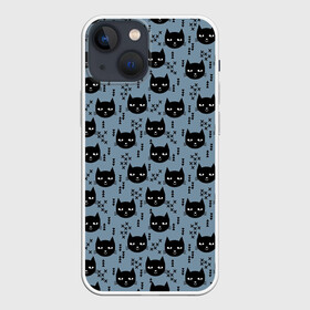 Чехол для iPhone 13 mini с принтом Хипстер коты 2 в Кировске,  |  | cat | cat heads | felix | hipster | kitty | голова животного | голова кота | кот | котенок | котик | коты | кошка | милые котятки | с котами | треугольники | усатый полосатый | хипстер | черный кот