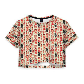 Женская футболка 3D укороченная с принтом Матрешки и эмо в Кировске, 100% полиэстер | круглая горловина, длина футболки до линии талии, рукава с отворотами | матрешки | паттерн | россия