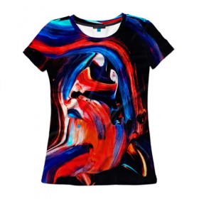Женская футболка 3D с принтом Узоры красок в Кировске, 100% полиэфир ( синтетическое хлопкоподобное полотно) | прямой крой, круглый вырез горловины, длина до линии бедер | абстракция | потертость | размытые | текстуры | цветные | яркие