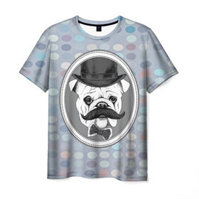 Мужская футболка 3D с принтом Mr. Pug в Кировске, 100% полиэфир | прямой крой, круглый вырез горловины, длина до линии бедер | animal | dog | pet | pug | puppy | swag | арт | джентльмен | животные | кружочки | мопс | мопсик | пес | собаки | текстура | усы | хипстер