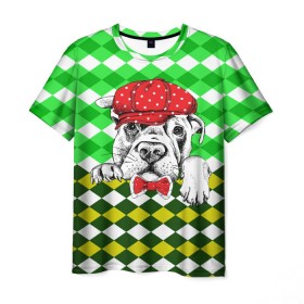 Мужская футболка 3D с принтом Пёсик в Кировске, 100% полиэфир | прямой крой, круглый вырез горловины, длина до линии бедер | animal | dog | pet | puppy | арт | джентльмен | животные | кубики | пес | собаки | текстура