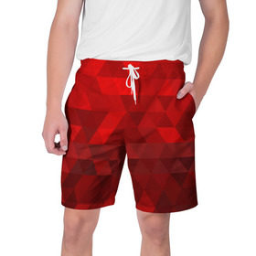 Мужские шорты 3D с принтом Red pattern в Кировске,  полиэстер 100% | прямой крой, два кармана без застежек по бокам. Мягкая трикотажная резинка на поясе, внутри которой широкие завязки. Длина чуть выше колен | геометрия | красный | треугольники