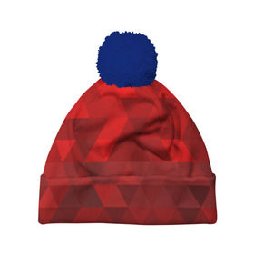 Шапка 3D c помпоном с принтом Red pattern в Кировске, 100% полиэстер | универсальный размер, печать по всей поверхности изделия | геометрия | красный | треугольники