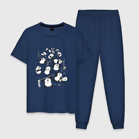 Мужская пижама хлопок с принтом Драка панд в Кировске, 100% хлопок | брюки и футболка прямого кроя, без карманов, на брюках мягкая резинка на поясе и по низу штанин
 | Тематика изображения на принте: бамбук | бамбуковый медведь | бой | животное | злость | красная книга | кунгфу | мишка | опасный | оскал | панда | прикольный | тростник | эвкалипт | япония | ярость