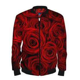Мужской бомбер 3D с принтом Красные розы в Кировске, 100% полиэстер | застегивается на молнию, по бокам два кармана без застежек, по низу бомбера и на воротнике - эластичная резинка | букет | красный | розы | цветы
