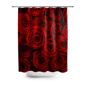 Штора 3D для ванной с принтом Красные розы в Кировске, 100% полиэстер | плотность материала — 100 г/м2. Стандартный размер — 146 см х 180 см. По верхнему краю — пластиковые люверсы для креплений. В комплекте 10 пластиковых колец | букет | красный | розы | цветы