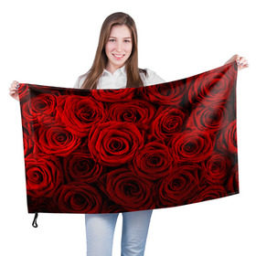 Флаг 3D с принтом Красные розы в Кировске, 100% полиэстер | плотность ткани — 95 г/м2, размер — 67 х 109 см. Принт наносится с одной стороны | букет | красный | розы | цветы