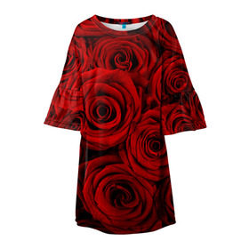 Детское платье 3D с принтом Красные розы в Кировске, 100% полиэстер | прямой силуэт, чуть расширенный к низу. Круглая горловина, на рукавах — воланы | букет | красный | розы | цветы