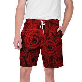 Мужские шорты 3D с принтом Красные розы в Кировске,  полиэстер 100% | прямой крой, два кармана без застежек по бокам. Мягкая трикотажная резинка на поясе, внутри которой широкие завязки. Длина чуть выше колен | букет | красный | розы | цветы