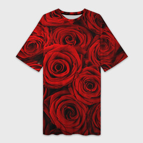Платье-футболка 3D с принтом Красные розы в Кировске,  |  | букет | красный | розы | цветы