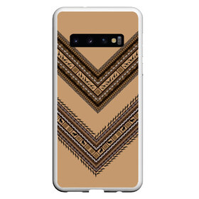 Чехол для Samsung Galaxy S10 с принтом Tribal V-shape в Кировске, Силикон | Область печати: задняя сторона чехла, без боковых панелей | african | ethnic | tribal | африка | африканский | бежевый | трайбал | узор | черный | этно