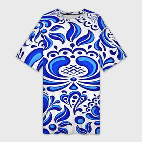 Платье-футболка 3D с принтом Роспись гжель в Кировске,  |  | народный | орнамент | роспись | традиционный