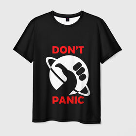 Мужская футболка 3D с принтом Don`t panic в Кировске, 100% полиэфир | прямой крой, круглый вырез горловины, длина до линии бедер | Тематика изображения на принте: dont panic