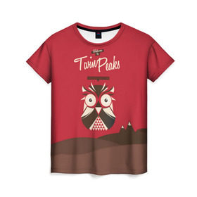 Женская футболка 3D с принтом Добро пожаловать в Twin Peaks в Кировске, 100% полиэфир ( синтетическое хлопкоподобное полотно) | прямой крой, круглый вырез горловины, длина до линии бедер | дьявол | крафт | плакат | ретро | сова | твин пикс