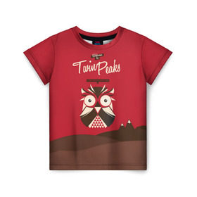 Детская футболка 3D с принтом Добро пожаловать в Twin Peaks в Кировске, 100% гипоаллергенный полиэфир | прямой крой, круглый вырез горловины, длина до линии бедер, чуть спущенное плечо, ткань немного тянется | Тематика изображения на принте: дьявол | крафт | плакат | ретро | сова | твин пикс