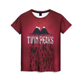 Женская футболка 3D с принтом Лес Twin Peaks в Кировске, 100% полиэфир ( синтетическое хлопкоподобное полотно) | прямой крой, круглый вырез горловины, длина до линии бедер | горы | надпись | ретро | твин пикс