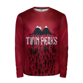 Мужской лонгслив 3D с принтом Лес Twin Peaks в Кировске, 100% полиэстер | длинные рукава, круглый вырез горловины, полуприлегающий силуэт | горы | надпись | ретро | твин пикс