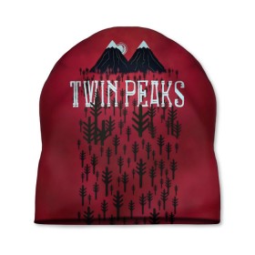 Шапка 3D с принтом Лес Twin Peaks в Кировске, 100% полиэстер | универсальный размер, печать по всей поверхности изделия | горы | надпись | ретро | твин пикс