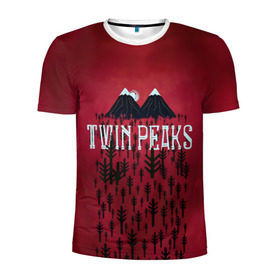 Мужская футболка 3D спортивная с принтом Лес Twin Peaks в Кировске, 100% полиэстер с улучшенными характеристиками | приталенный силуэт, круглая горловина, широкие плечи, сужается к линии бедра | горы | надпись | ретро | твин пикс