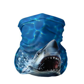 Бандана-труба 3D с принтом Пасть акулы в Кировске, 100% полиэстер, ткань с особыми свойствами — Activecool | плотность 150‒180 г/м2; хорошо тянется, но сохраняет форму | акула | атака | белая | брызги | вода | волны | зубы | капли | море | океан | опасность | синяя | челюсти | эффект