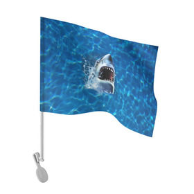 Флаг для автомобиля с принтом Пасть акулы в Кировске, 100% полиэстер | Размер: 30*21 см | акула | атака | белая | брызги | вода | волны | зубы | капли | море | океан | опасность | синяя | челюсти | эффект