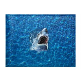 Обложка для студенческого билета с принтом Пасть акулы в Кировске, натуральная кожа | Размер: 11*8 см; Печать на всей внешней стороне | акула | атака | белая | брызги | вода | волны | зубы | капли | море | океан | опасность | синяя | челюсти | эффект