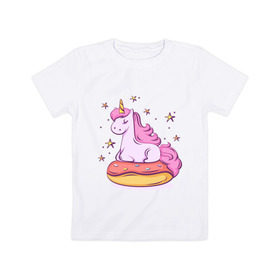 Детская футболка хлопок с принтом Единорог в Кировске, 100% хлопок | круглый вырез горловины, полуприлегающий силуэт, длина до линии бедер | donut | pink | star | unicorn | единорог | звезды | конь | милота | пончик | сказка