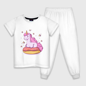 Детская пижама хлопок с принтом Единорог в Кировске, 100% хлопок |  брюки и футболка прямого кроя, без карманов, на брюках мягкая резинка на поясе и по низу штанин
 | donut | pink | star | unicorn | единорог | звезды | конь | милота | пончик | сказка