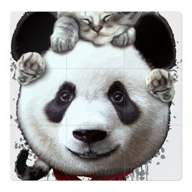 Магнитный плакат 3Х3 с принтом Панда и котенок в Кировске, Полимерный материал с магнитным слоем | 9 деталей размером 9*9 см | Тематика изображения на принте: cat | panda | добро | друг | животные | кот | котенок | кошка | лучший | медведь | милый | мишка | нежный | панда