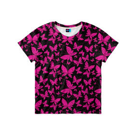 Детская футболка 3D с принтом Розовые бабочки в Кировске, 100% гипоаллергенный полиэфир | прямой крой, круглый вырез горловины, длина до линии бедер, чуть спущенное плечо, ткань немного тянется | Тематика изображения на принте: butterflies | pink | бабочки | красота | крылья | нежность | орнамент | розовый | узор