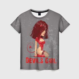 Женская футболка 3D с принтом Devils Girl в Кировске, 100% полиэфир ( синтетическое хлопкоподобное полотно) | прямой крой, круглый вырез горловины, длина до линии бедер | devils girl |   дьявол | грешница | люцифер | сатана