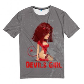 Мужская футболка 3D с принтом Devils Girl в Кировске, 100% полиэфир | прямой крой, круглый вырез горловины, длина до линии бедер | devils girl |   дьявол | грешница | люцифер | сатана