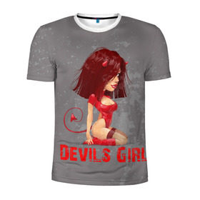 Мужская футболка 3D спортивная с принтом Devils Girl в Кировске, 100% полиэстер с улучшенными характеристиками | приталенный силуэт, круглая горловина, широкие плечи, сужается к линии бедра | devils girl |   дьявол | грешница | люцифер | сатана