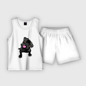 Детская пижама с шортами хлопок с принтом Забавный мопсик в Кировске,  |  | animal | dog | pet | pug | puppy | арт | животные | милые | мопс | пес | собаки | французский бульдог