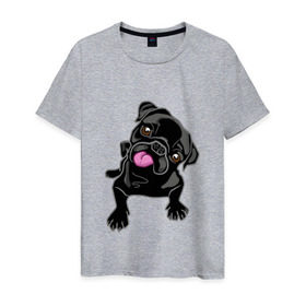 Мужская футболка хлопок с принтом Забавный мопсик в Кировске, 100% хлопок | прямой крой, круглый вырез горловины, длина до линии бедер, слегка спущенное плечо. | animal | dog | pet | pug | puppy | арт | животные | милые | мопс | пес | собаки | французский бульдог