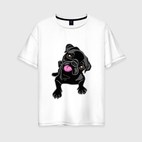 Женская футболка хлопок Oversize с принтом Забавный мопсик в Кировске, 100% хлопок | свободный крой, круглый ворот, спущенный рукав, длина до линии бедер
 | animal | dog | pet | pug | puppy | арт | животные | милые | мопс | пес | собаки | французский бульдог