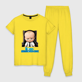 Женская пижама хлопок с принтом Boss Baby в Кировске, 100% хлопок | брюки и футболка прямого кроя, без карманов, на брюках мягкая резинка на поясе и по низу штанин | Тематика изображения на принте: boss baby | босс | мультфильмы