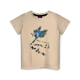 Детская футболка хлопок с принтом Ласточка в Кировске, 100% хлопок | круглый вырез горловины, полуприлегающий силуэт, длина до линии бедер | весна | колибри | крылья | мызыка | ноты | пение | перо | перышко | перья