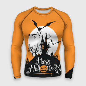 Мужской рашгард 3D с принтом Happy Halloween в Кировске,  |  | cemetery | corpse | flying | forest | gallows | halloween | happy | holiday | house | mice | moon | night | owl | pumpkin | silhouette | tree | виселица | дерево | дом | кладбище | ле | летучие | луна | мертвец | мыши | ночь | праздник | силуэт | сова | с