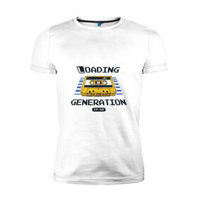 Мужская футболка премиум с принтом Loading Generation в Кировске, 92% хлопок, 8% лайкра | приталенный силуэт, круглый вырез ворота, длина до линии бедра, короткий рукав | Тематика изображения на принте: 1982 | аудиокассета | загрузка | кассета | поколение